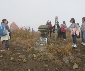 山頂は霧